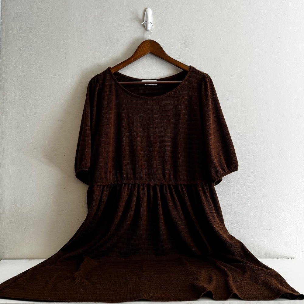 Gilli Women's 1X Chocolate Brown Textured Babydoll Dress Fall Fairy Boho Indie